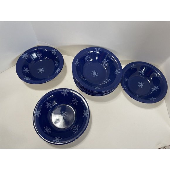 Majesticware By Oneida Bowls Blue Snowflakes ~ Set Of 8 ~ RARE! - Picture 3 of 5